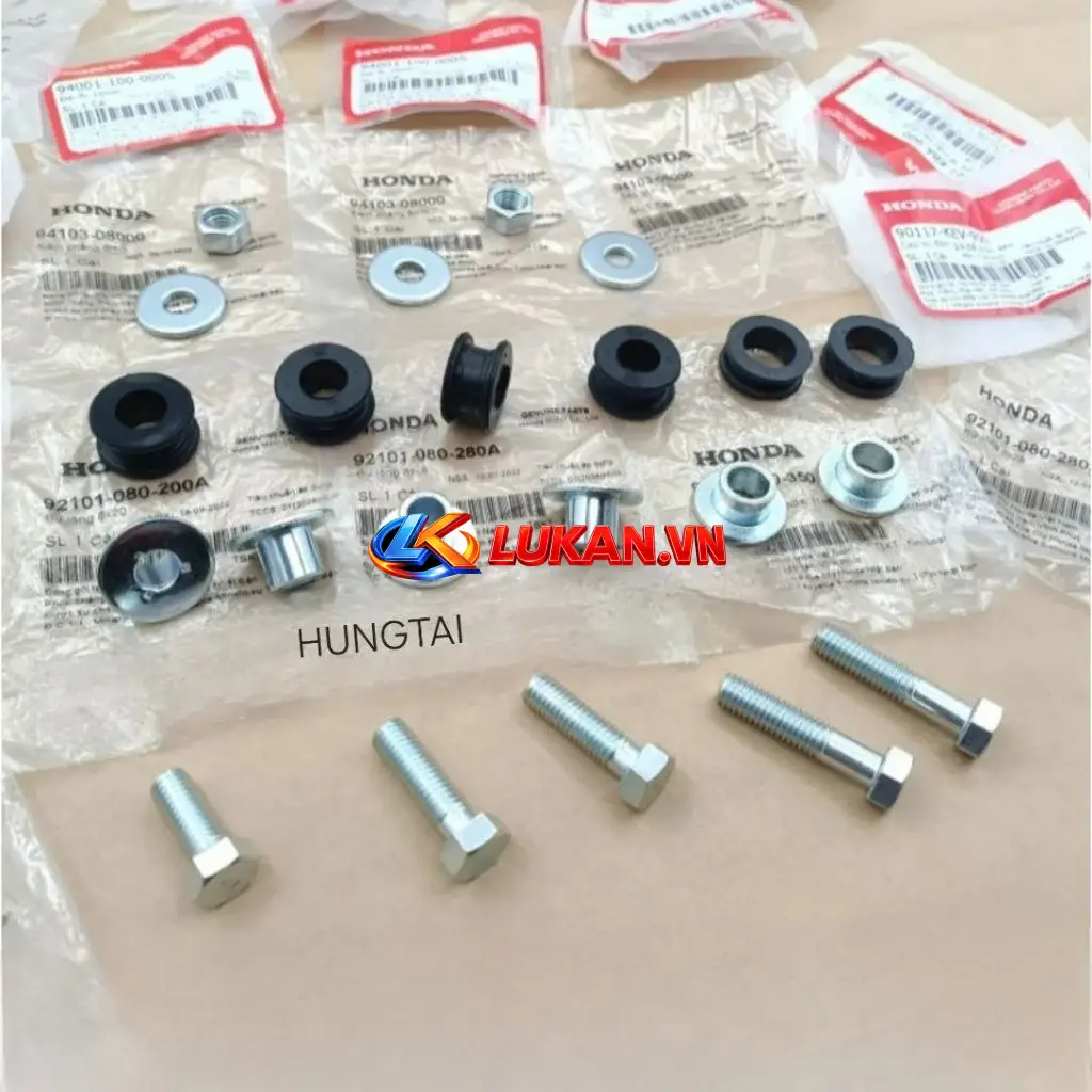 Full bộ ốc đệm cao su, pass nhôm gác chân sau DREAM, WAVE, FUTURE 1... zin