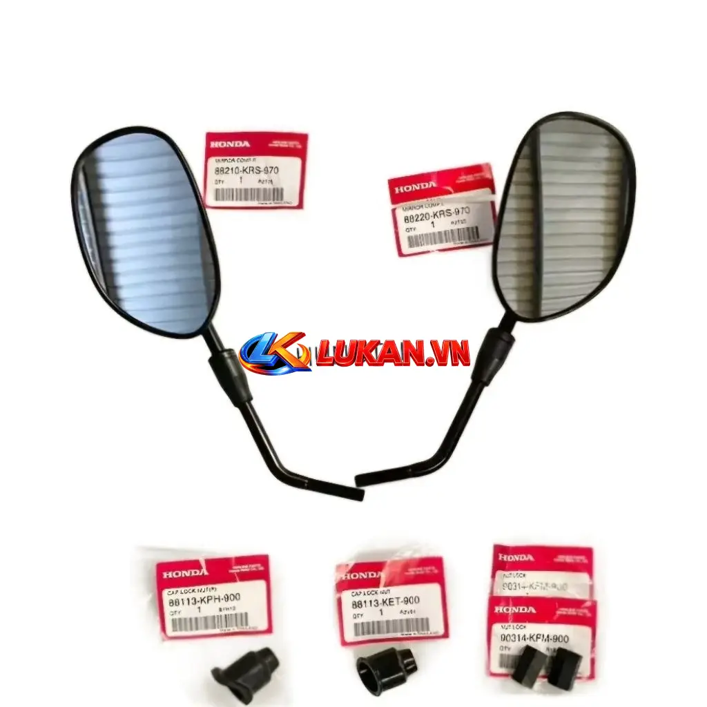 Cặp kính, gương chiếu hậu xe WAVE Thái Đen zin luôn cao su ốc 88120-KRS-970, 88230-KRS-970