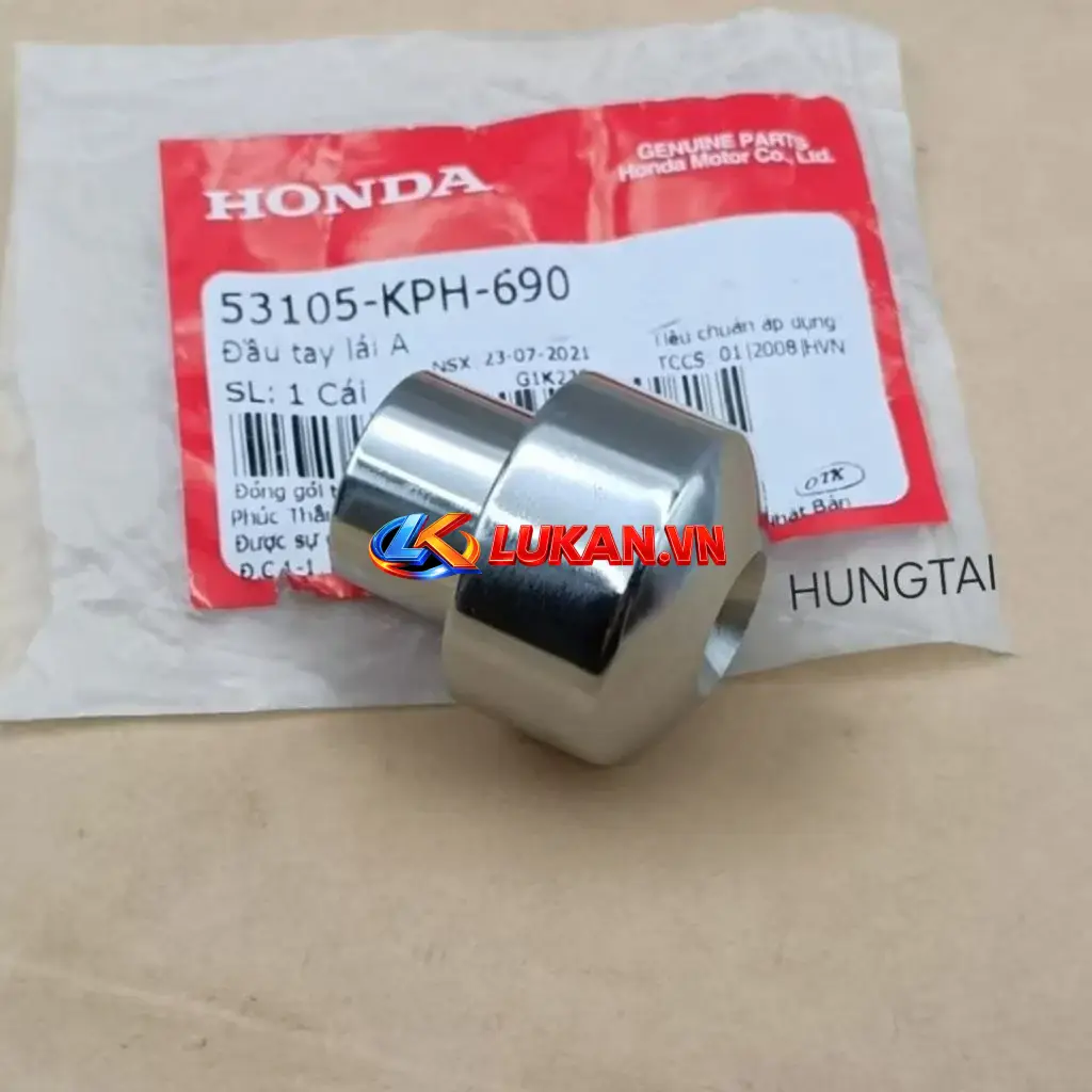 Gù đầu tay lái, trắng inox bao tay nắm WAVE, FUTURE... zin Honda 53105-KPH-690