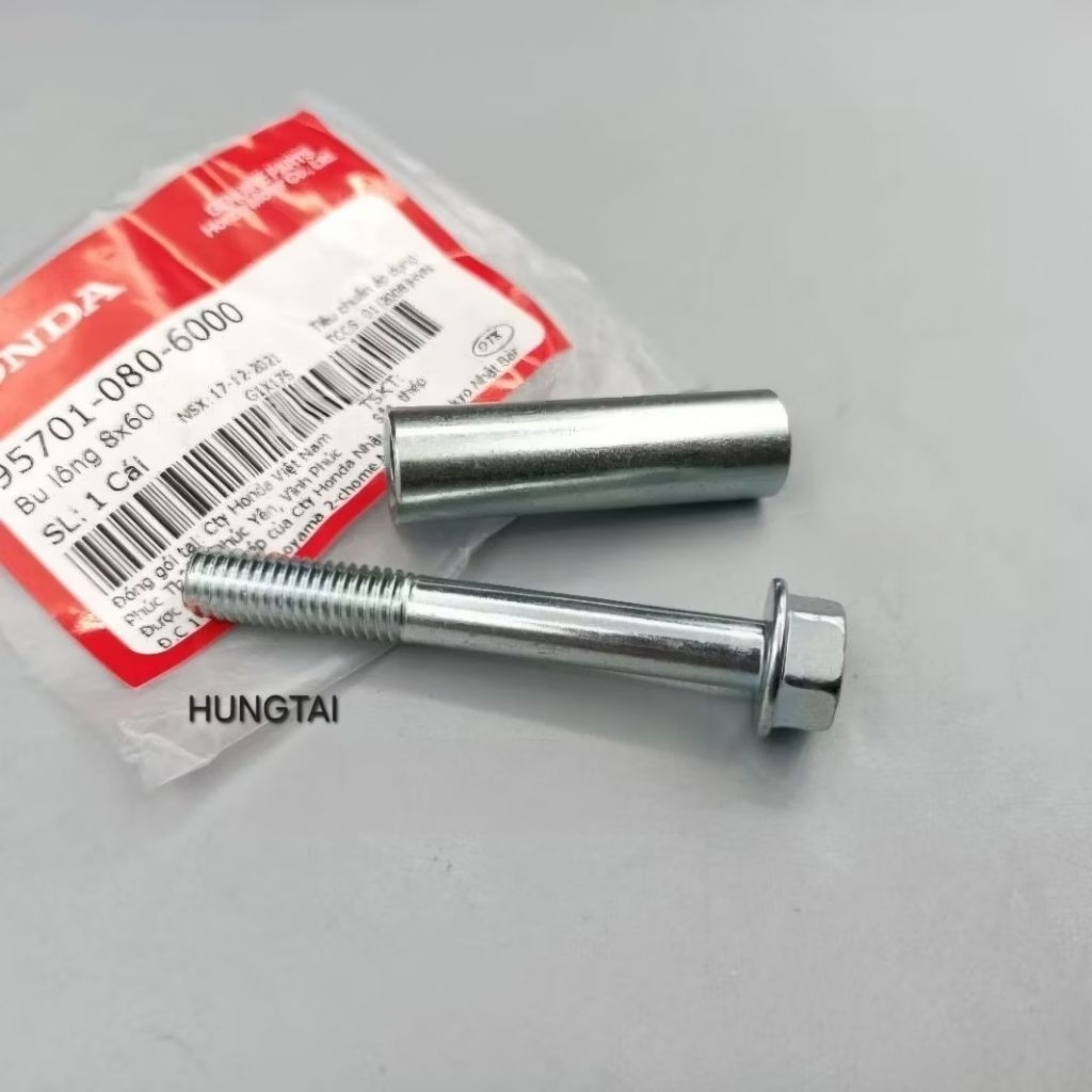 2 Ốc lắp baga mũi, chắn bùn trước xe DREAM zin. bu lông 8x60 95701-080-6000, 61105-GN5-890 - Ảnh 4