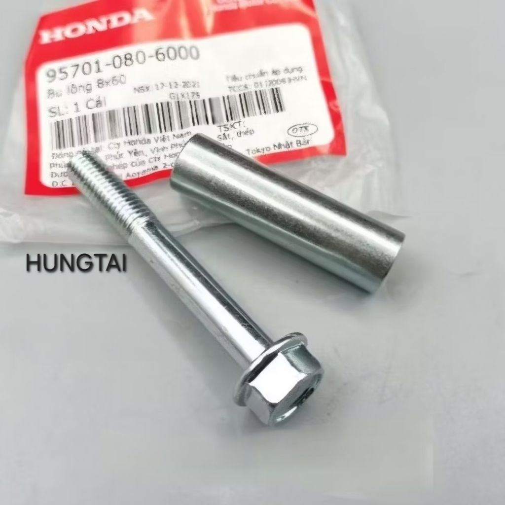 2 Ốc lắp baga mũi, chắn bùn trước xe DREAM zin. bu lông 8x60 95701-080-6000, 61105-GN5-890
