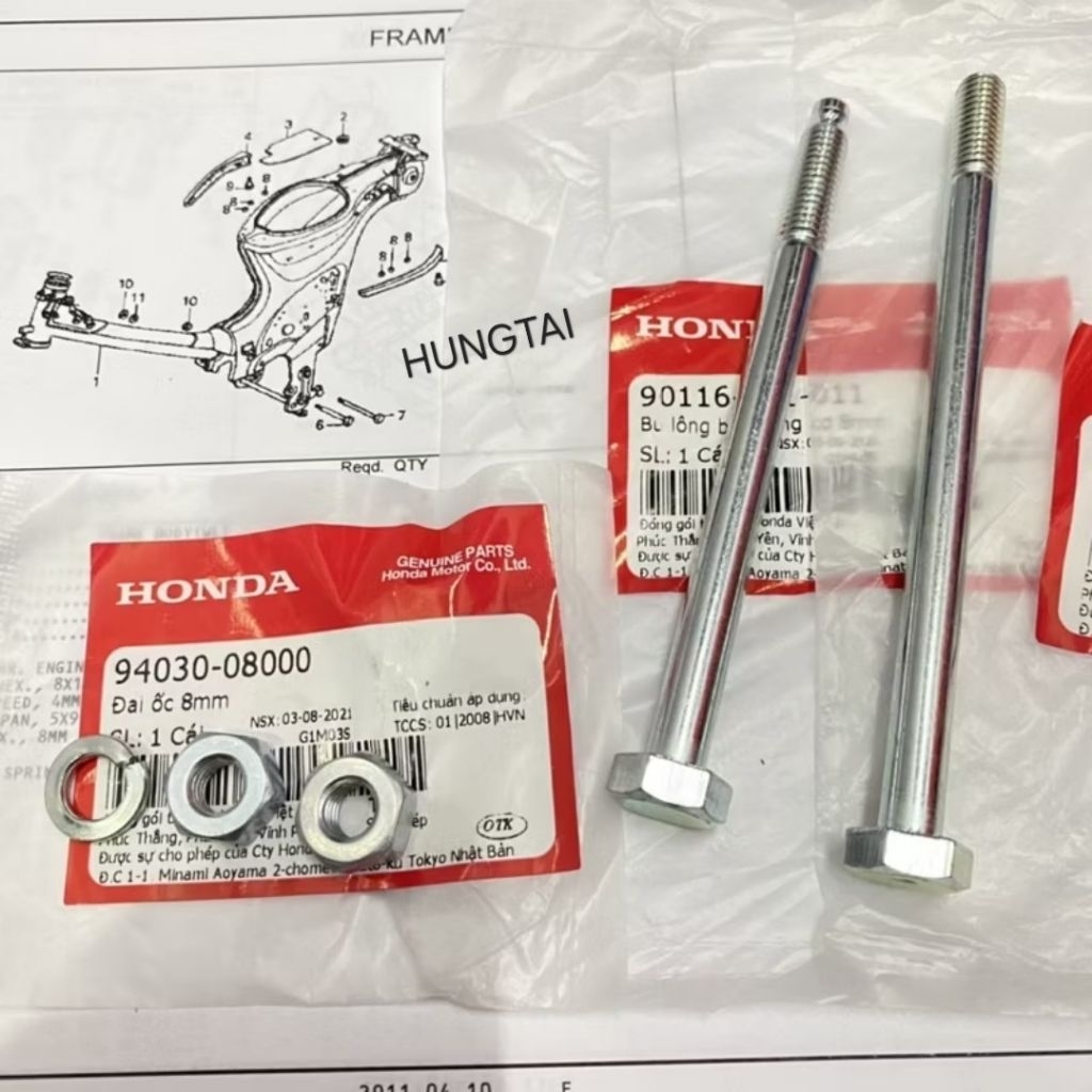 Cặp ốc, trục cốt treo máy, động cơ xe DREAM... zin Honda. bu lông 8mm 94030-08000 - Ảnh 6