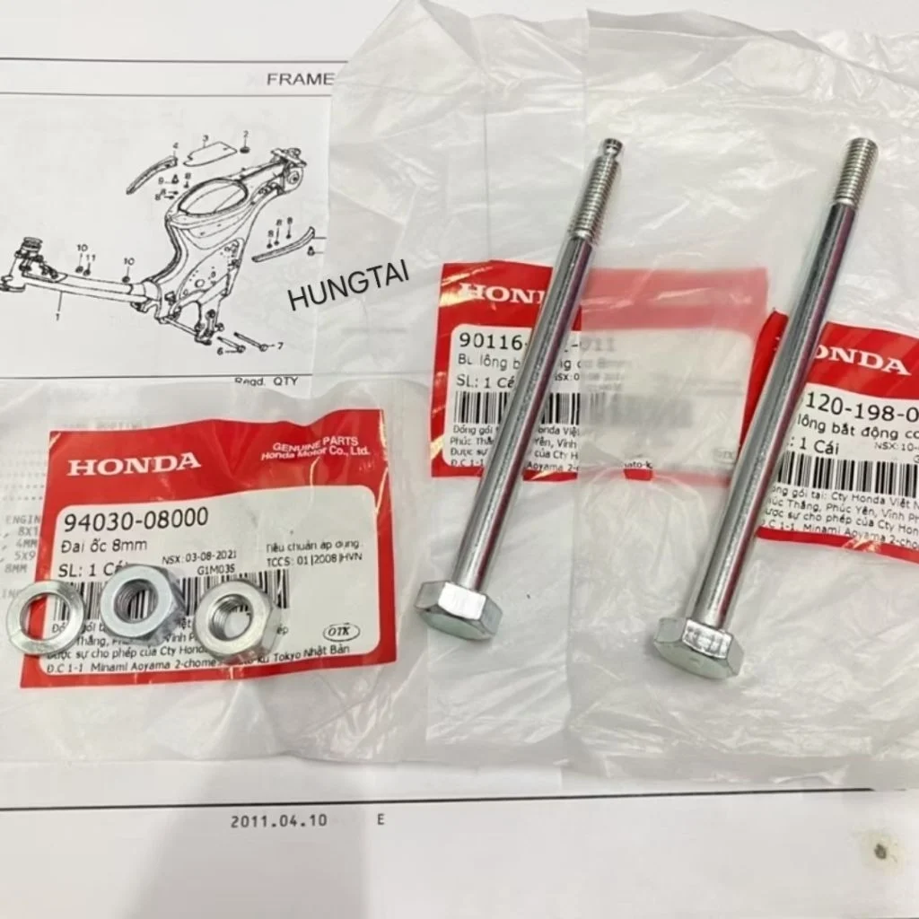 Cặp ốc, trục cốt treo máy, động cơ xe DREAM... zin Honda. bu lông 8mm 94030-08000 - Ảnh 2