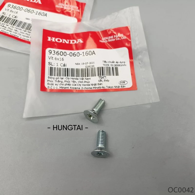 1 ốc thớt dĩa đề, nắp chặn nhớt DREAM, WAVE, FUTURE... zin vít 6x16 93600-060-160A - Ảnh 2
