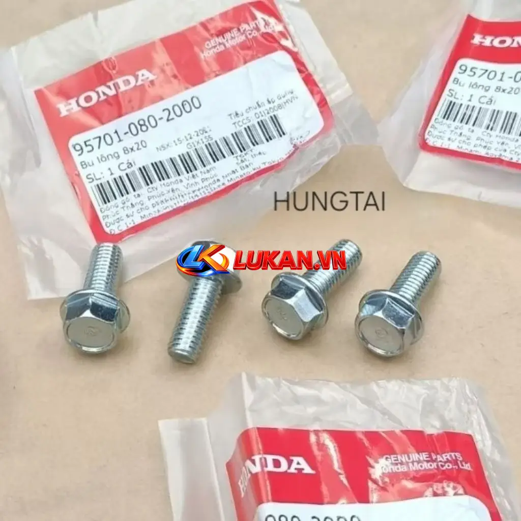 Bộ 4 ốc bắt gác chân máy giữa DREAM, WAVE, FUTURE... zin Honda 8x20 95701-080-2000
