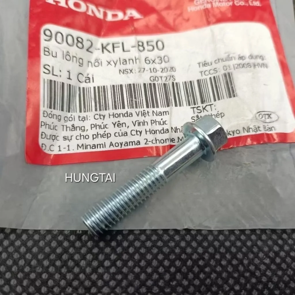 Ốc nối lòng xy lanh xe DREAM, WAVE, FUTURE 1... zin bu lông 6x30 90082-KFL-850 - Ảnh 2