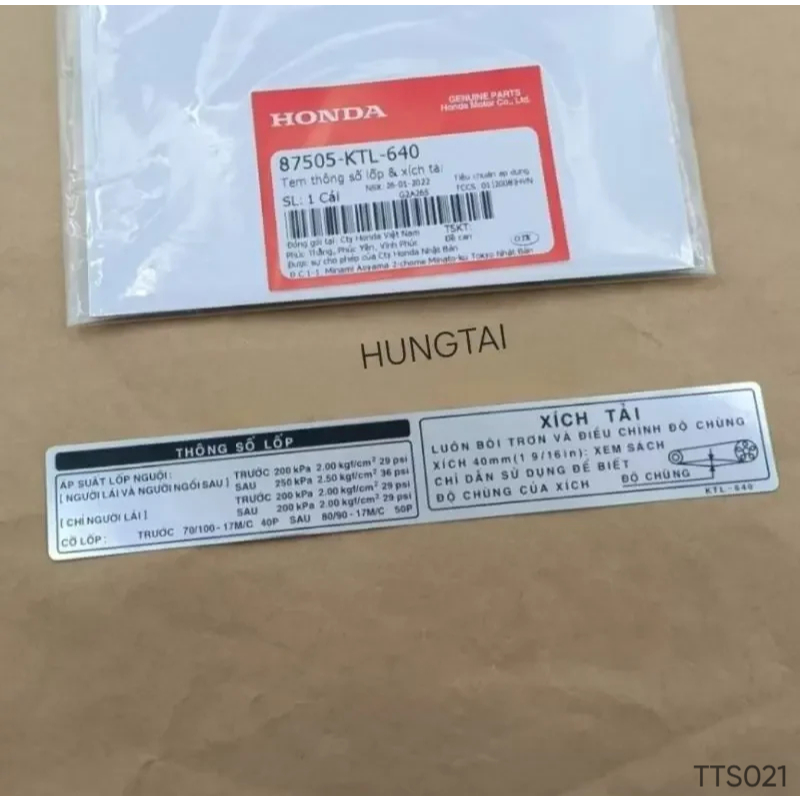Tem dán hộp xích, sên cacte WAVE A, ALPHA, RS, S100, RSX... thông số zin Honda 87505-KTL-640 - Ảnh 3