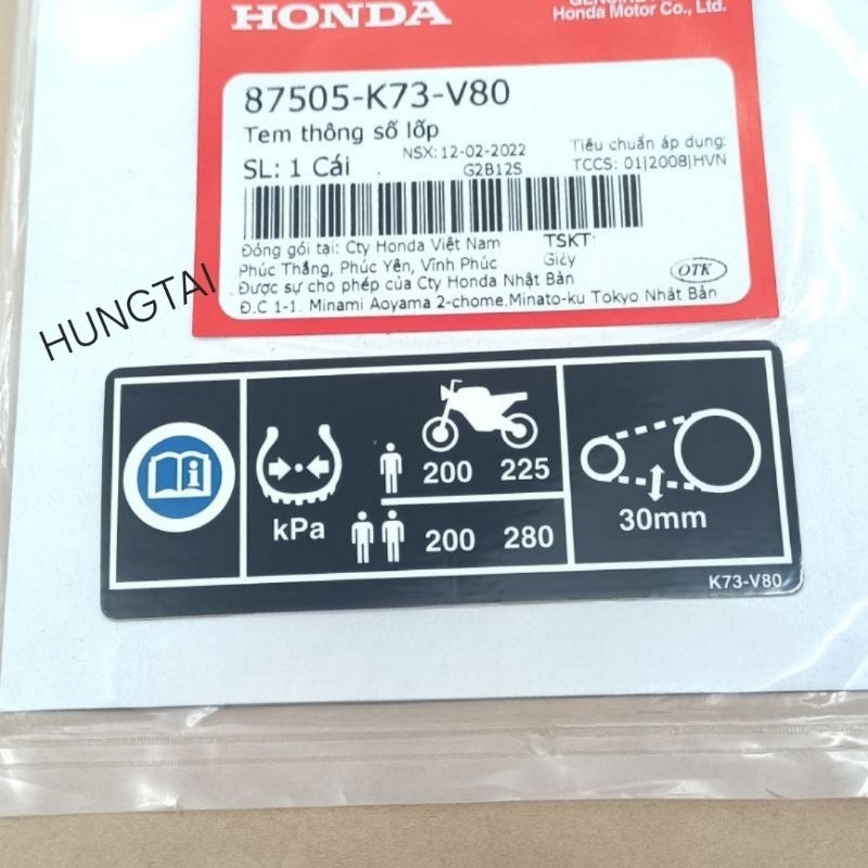 Tem thông số lốp, càng gắp, gấp xe WAVE, FUTURE 125... zin 87505-K73-V80 - Ảnh 2