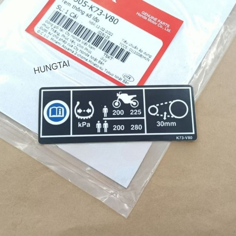 Tem thông số lốp, càng gắp, gấp xe WAVE, FUTURE 125... zin 87505-K73-V80 - Ảnh 3