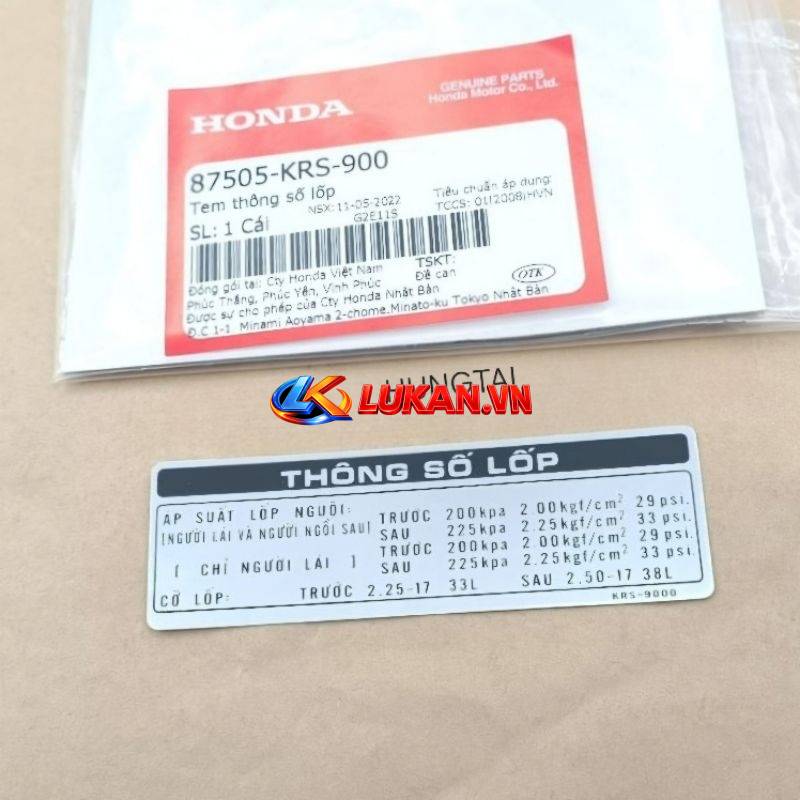 Tem thông số lốp, hộp xích sên cacte xe WAVE ALPHA, ZX... zin Honda 87505-KRS-900