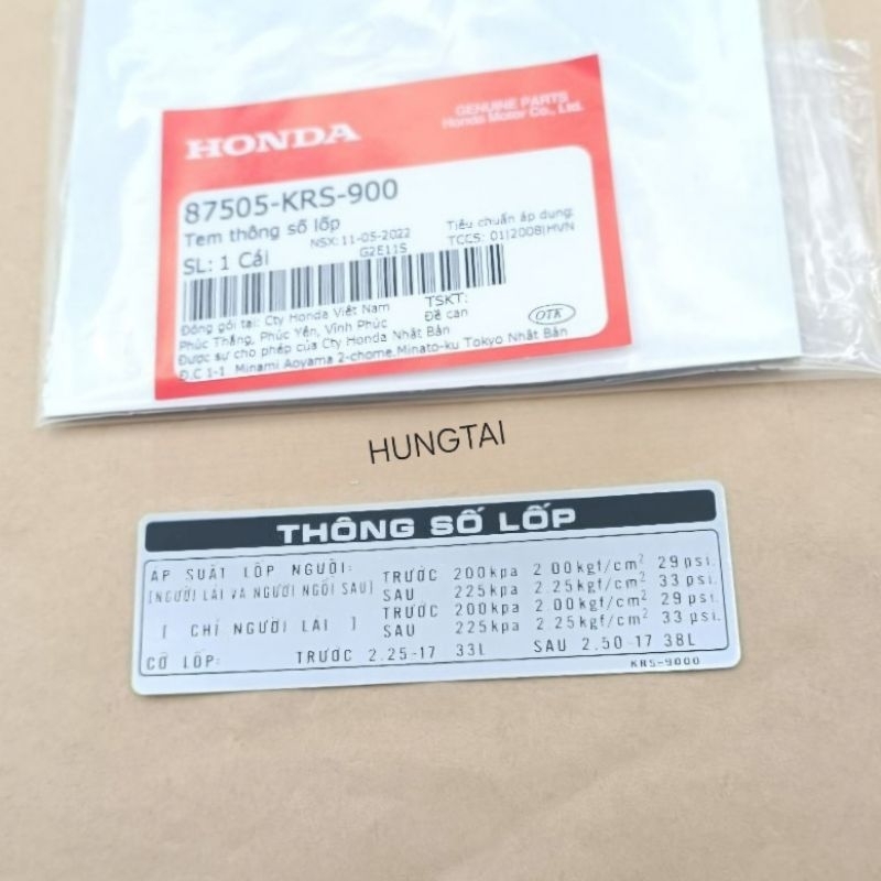 Tem thông số lốp, hộp xích sên cacte xe WAVE ALPHA, ZX... zin Honda 87505-KRS-900 - Ảnh 2
