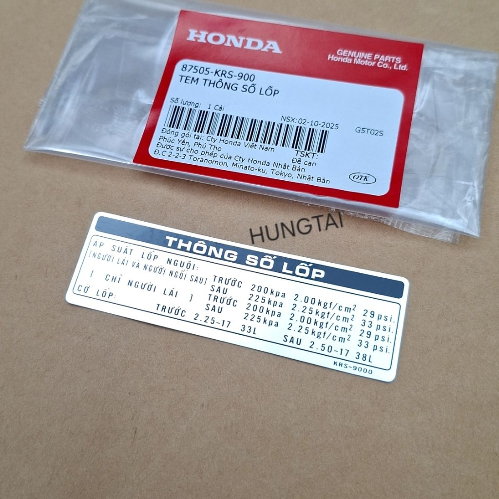 Tem thông số lốp, hộp xích sên cacte xe WAVE ALPHA, ZX... zin Honda 87505-KRS-900 - Ảnh 3