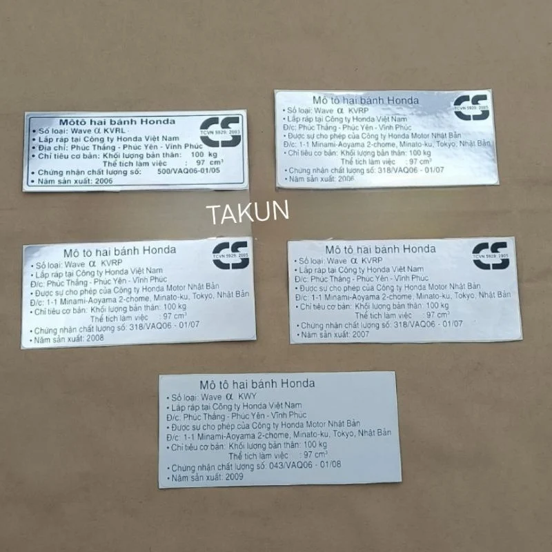 Tem thông số hộp xích, gắp cacte WAVE A, ALPHA 2006-2009 .Tem năm sản xuất - Ảnh 3