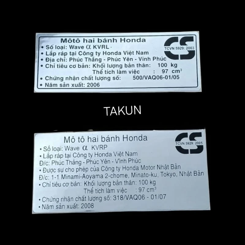 Tem thông số hộp xích, gắp cacte WAVE A, ALPHA 2006-2009 .Tem năm sản xuất - Ảnh 4