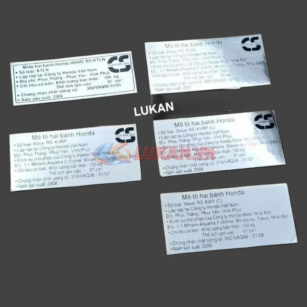 Tem thông số năm sản xuất WAVE RS 2006-2009. càng gấp, gắp hộp xích, cacte - Ảnh 3
