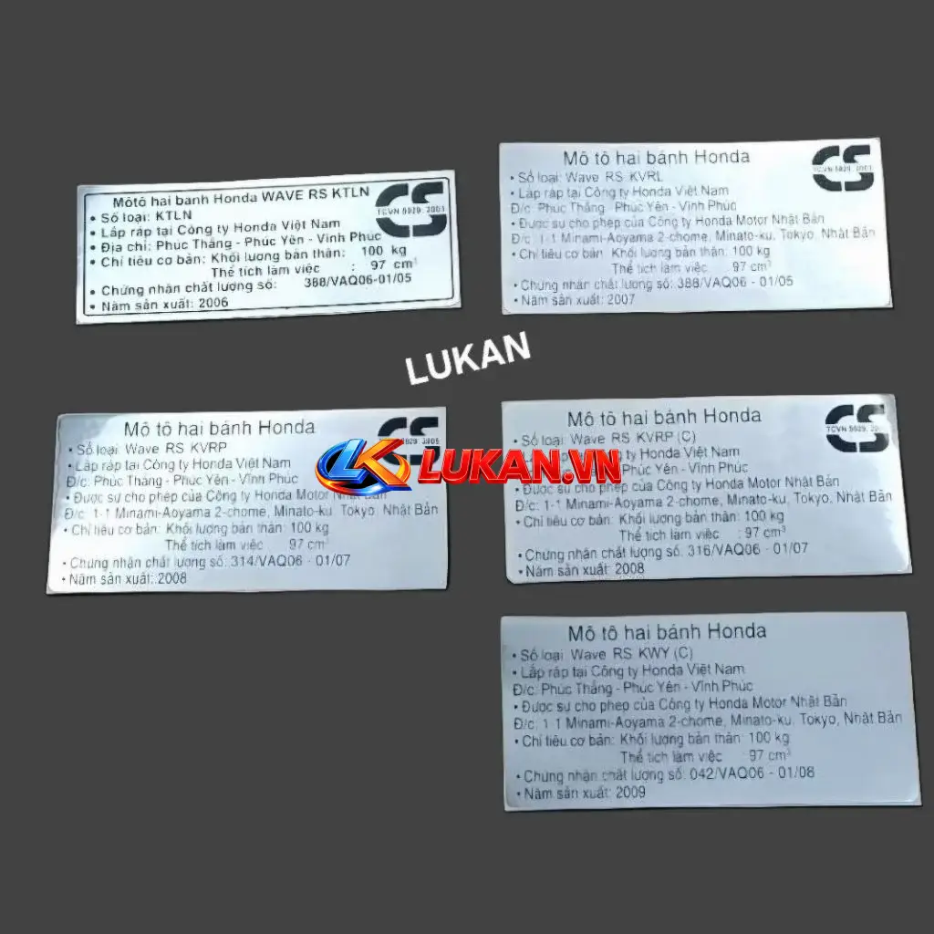 Tem thông số năm sản xuất WAVE RS 2006-2009. càng gấp, gắp hộp xích, cacte