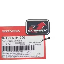 Tem U-BOX cốp khoang chứa đồ WAVE A, RS, S100, FUTURE 125.... zin 87125-KTM-900