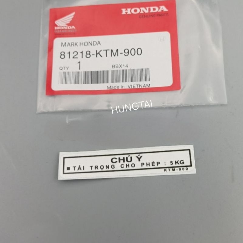 Tem thông số, chú ý tải trọng xe FUTURE 2, NEO, X 125.... zin 81218-KTM-900 - Ảnh 2