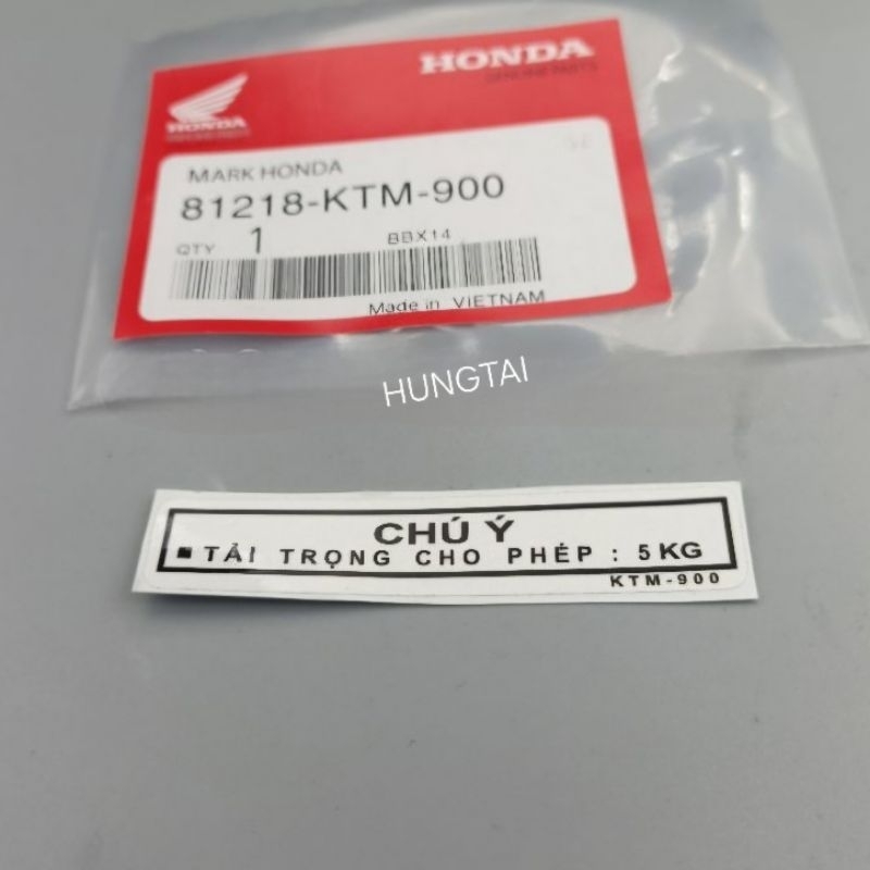 Tem thông số, chú ý tải trọng xe FUTURE 2, NEO, X 125.... zin 81218-KTM-900 - Ảnh 3