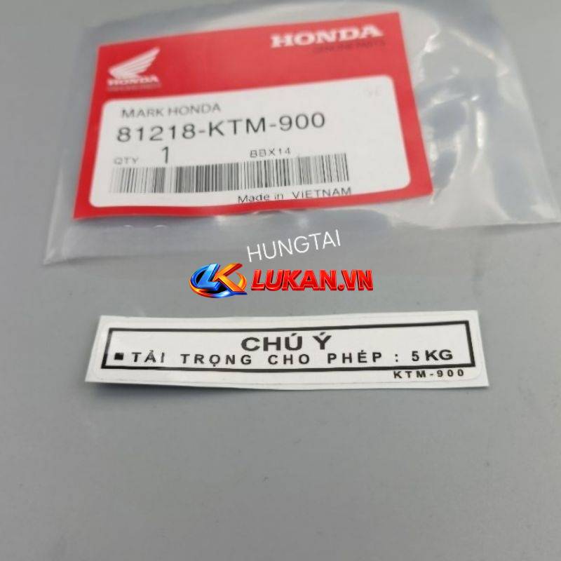 Tem thông số, chú ý tải trọng xe FUTURE 2, NEO, X 125.... zin 81218-KTM-900