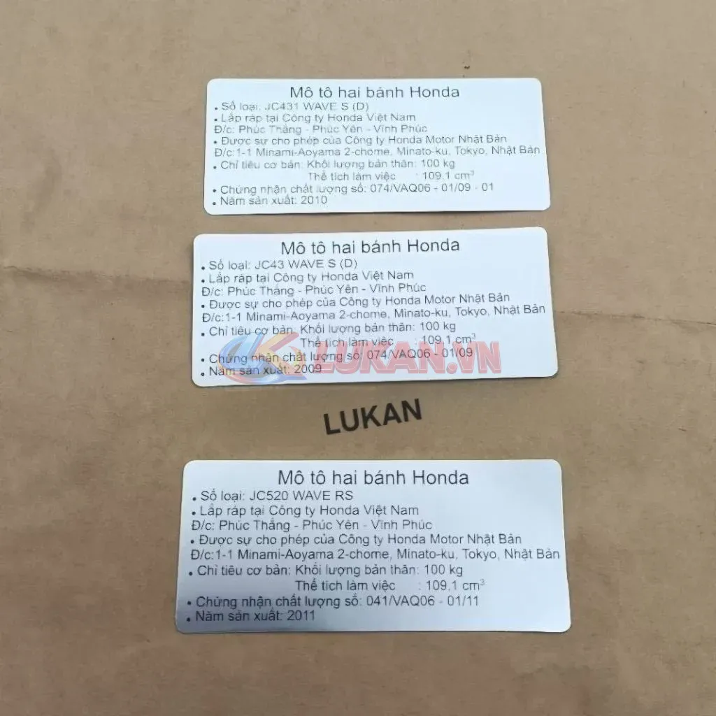 Tem thông số năm sản xuất xe WAVE S110, RS... dán nhựa bợ cổ - Ảnh 3