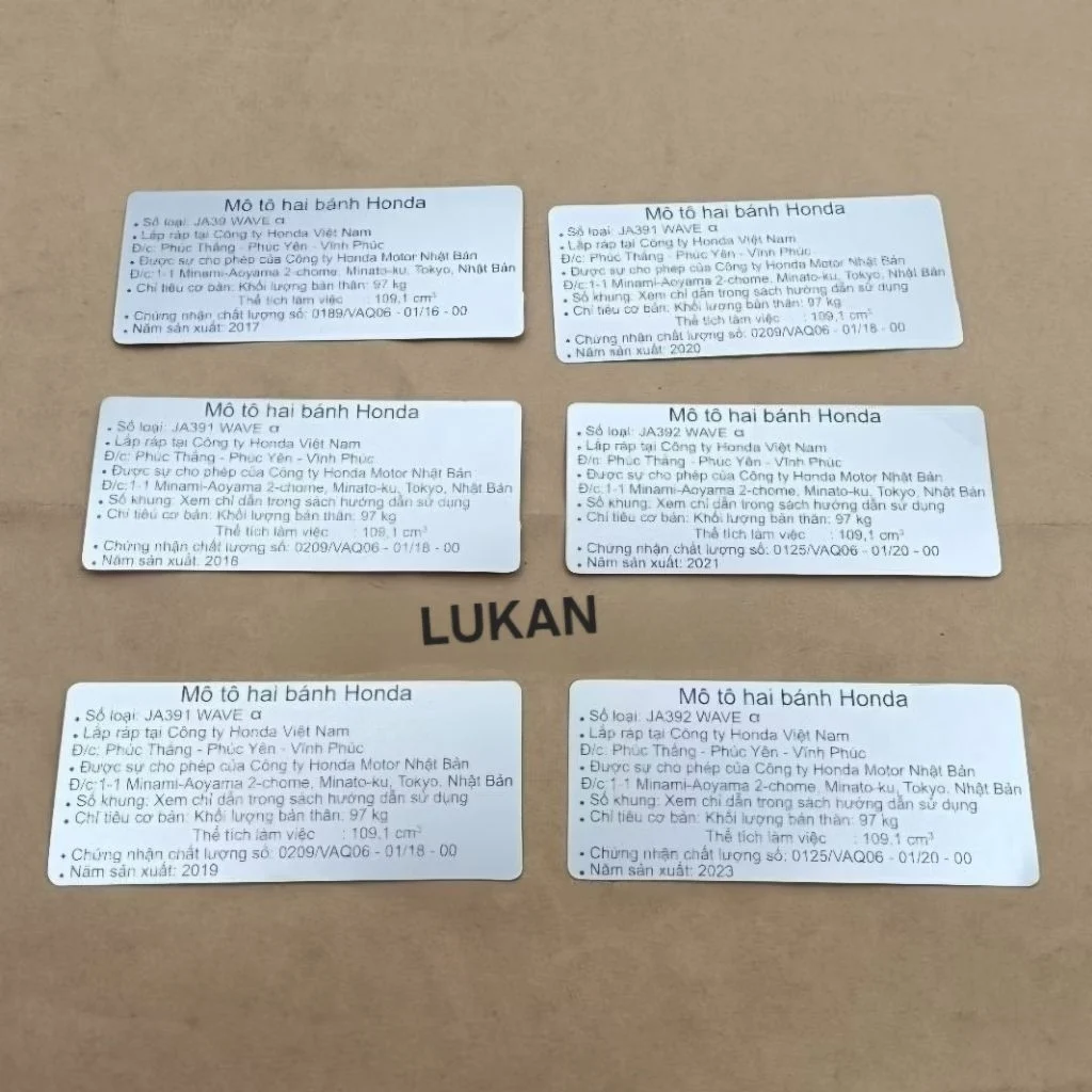 Tem thông số năm sản xuất WAVE A, ALPHA 110 cánh bửng yếm - Ảnh 4