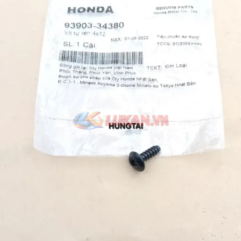 Ốc, vít 4x12 xi nhan, nhựa đầu đèn WAVE ALPHA, RS, S100, FUTURE.... zin 93903-34380 - Ảnh 2
