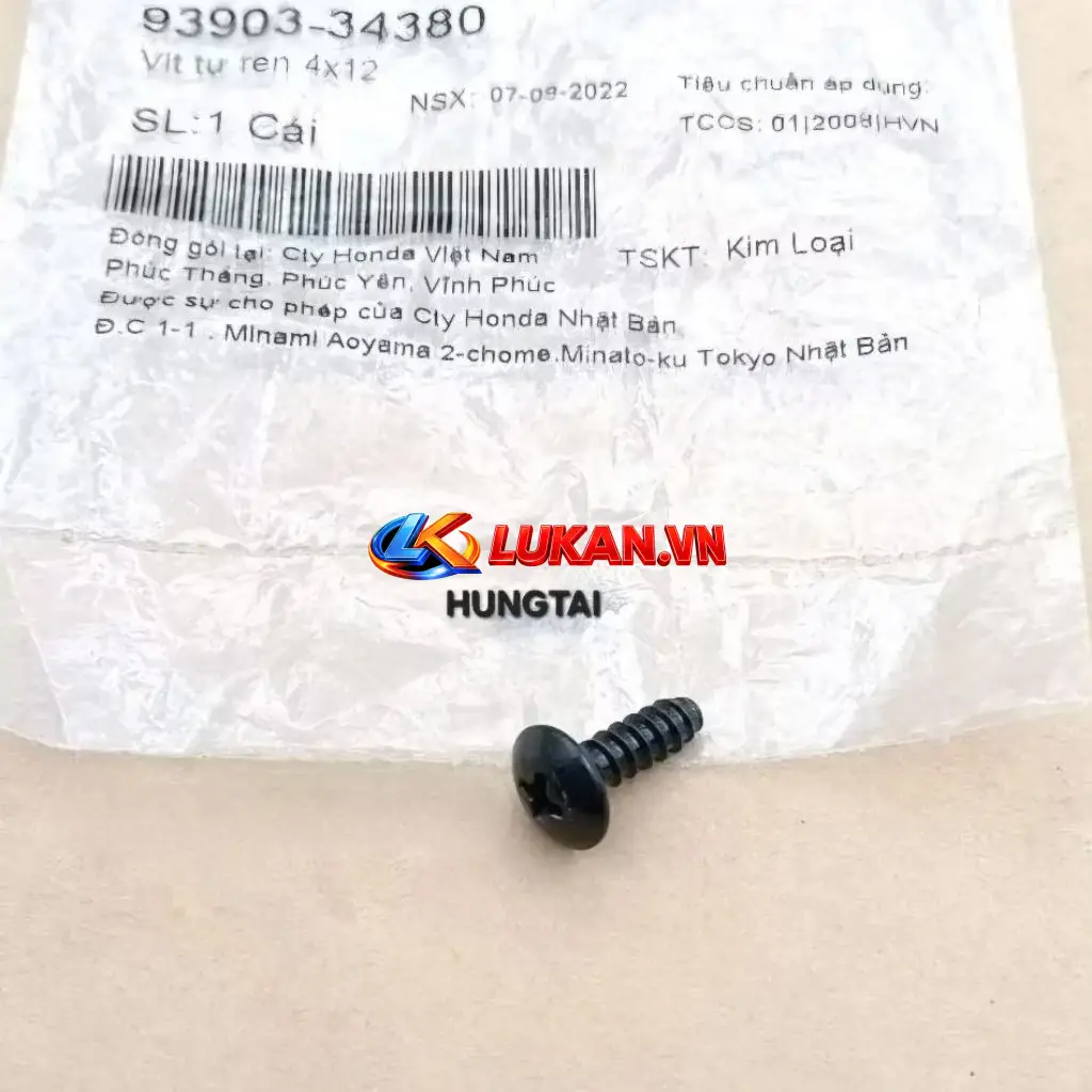 Ốc, vít 4x12 xi nhan, nhựa đầu đèn WAVE ALPHA, RS, S100, FUTURE.... zin 93903-34380