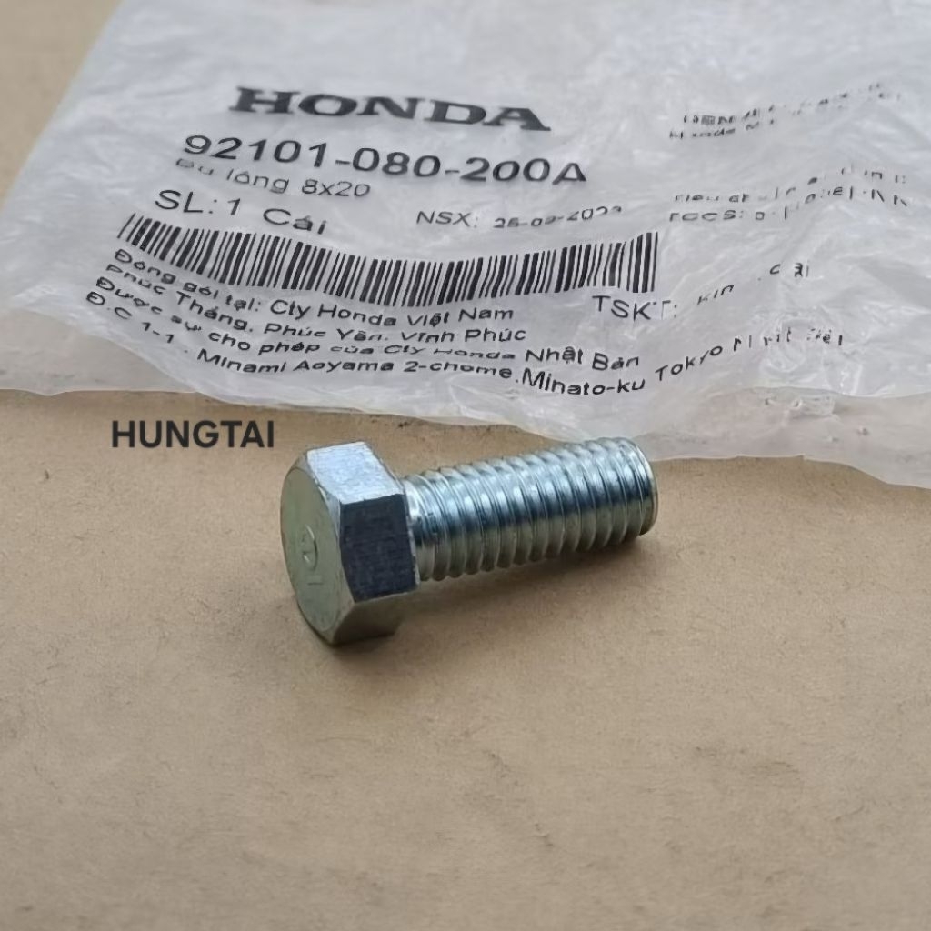 Ốc, bu lông 8x20 pass đùi gác chân WAVE Thái, ALPHA, ZX, FUTURE.... zin 92101-080-200A - Ảnh 2
