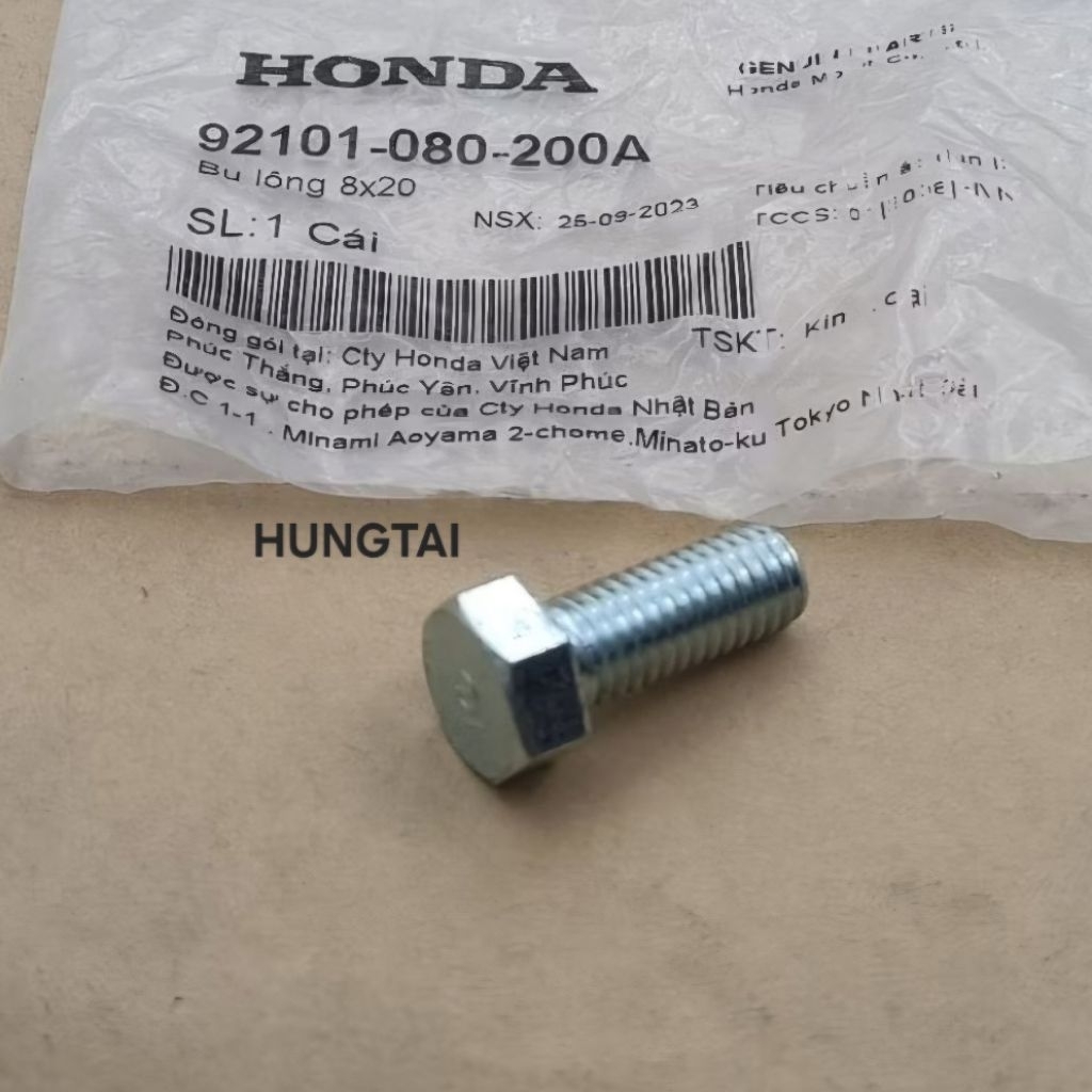 Ốc, bu lông 8x20 pass đùi gác chân WAVE Thái, ALPHA, ZX, FUTURE.... zin 92101-080-200A - Ảnh 3
