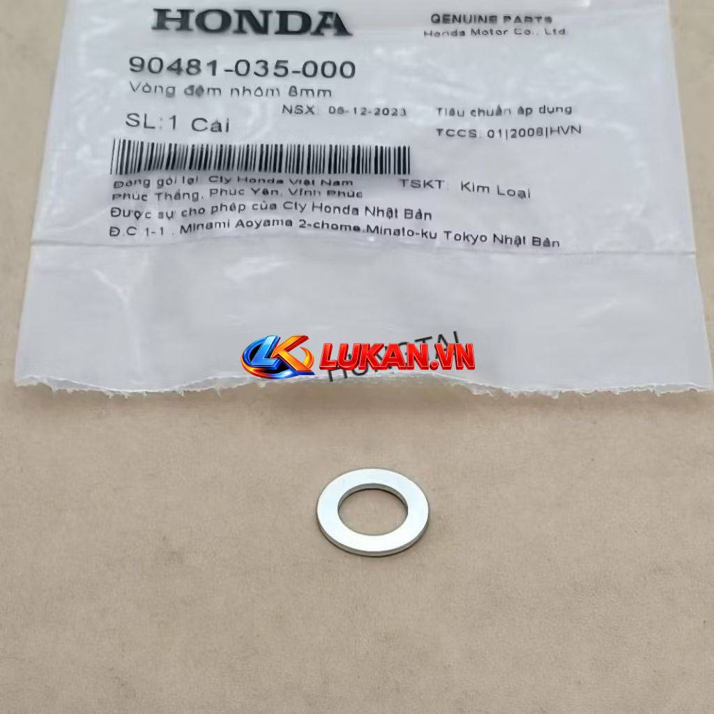 Đệm nhôm 8mm, lông đền ốc bánh lòng xi lanh DREAM, WAVE, FUTURE... zin 90481-035-000