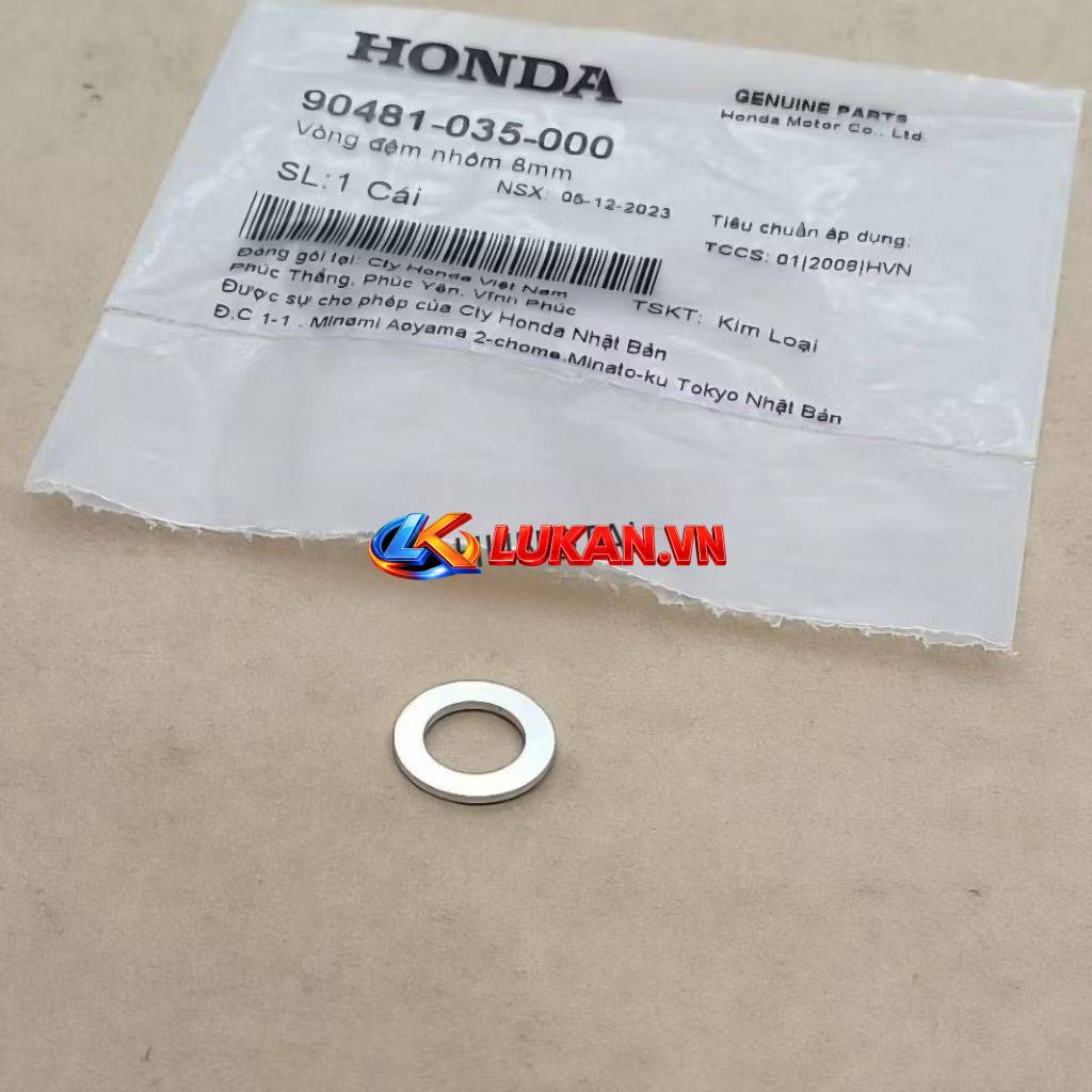 Đệm nhôm 8mm, lông đền ốc bánh lòng xi lanh DREAM, WAVE, FUTURE... zin 90481-035-000 - Ảnh 2