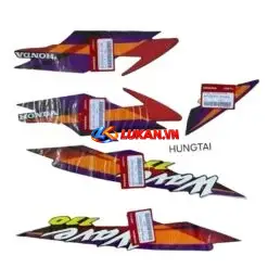 Bộ tem xe WAVE Thái 110 Cam tím zin chính hãng Honda