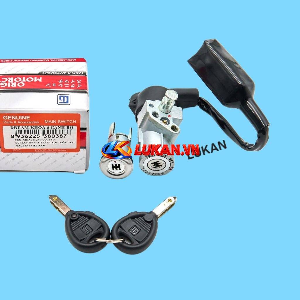 Bộ ổ khóa, công tắc điện 6 cạnh xe DREAM chống đoản