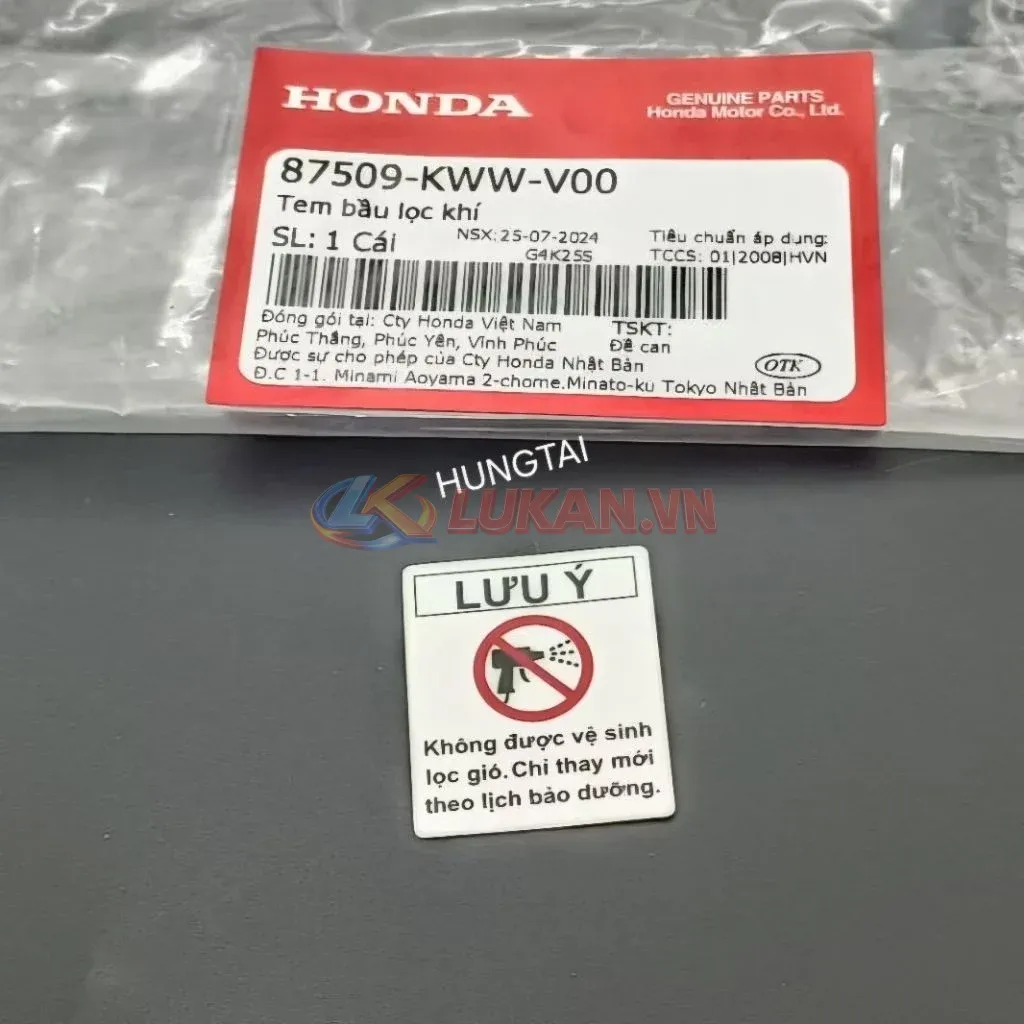 Tem thông số hộp pô e, lọc gió bao tử WAVE, FUTURE.... zin 87509-KWW-V00 - Ảnh 2