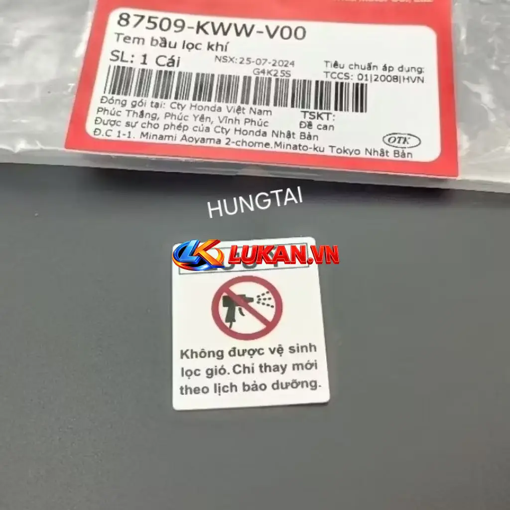 Tem thông số hộp pô e, lọc gió bao tử WAVE, FUTURE.... zin 87509-KWW-V00