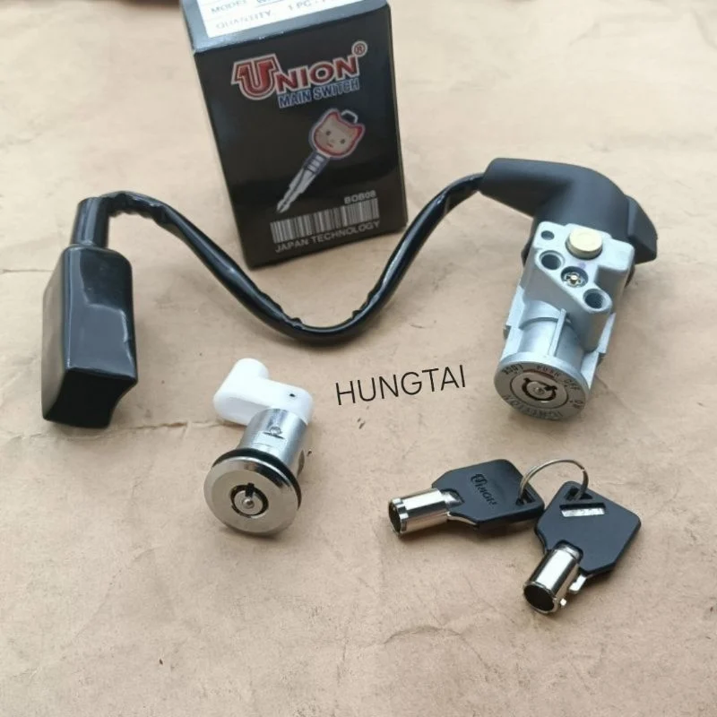 Bộ ổ khóa, công tắc chìa tròn union WAVE Thái, ALPHA, ZX... chống trộm