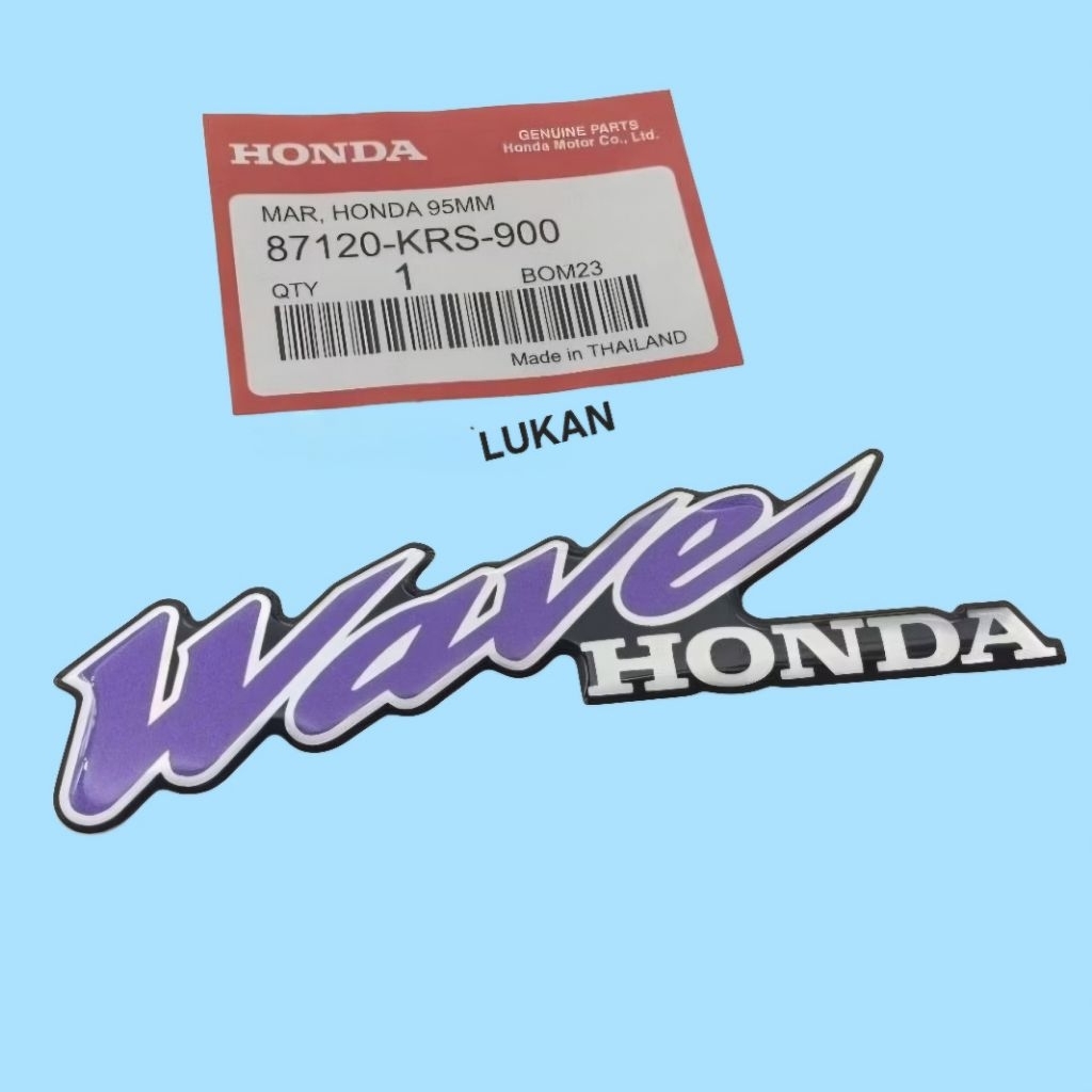 Tem logo nổi tím nhựa mặt nạ trước xe WAVE Thái zin 95mm - Ảnh 2