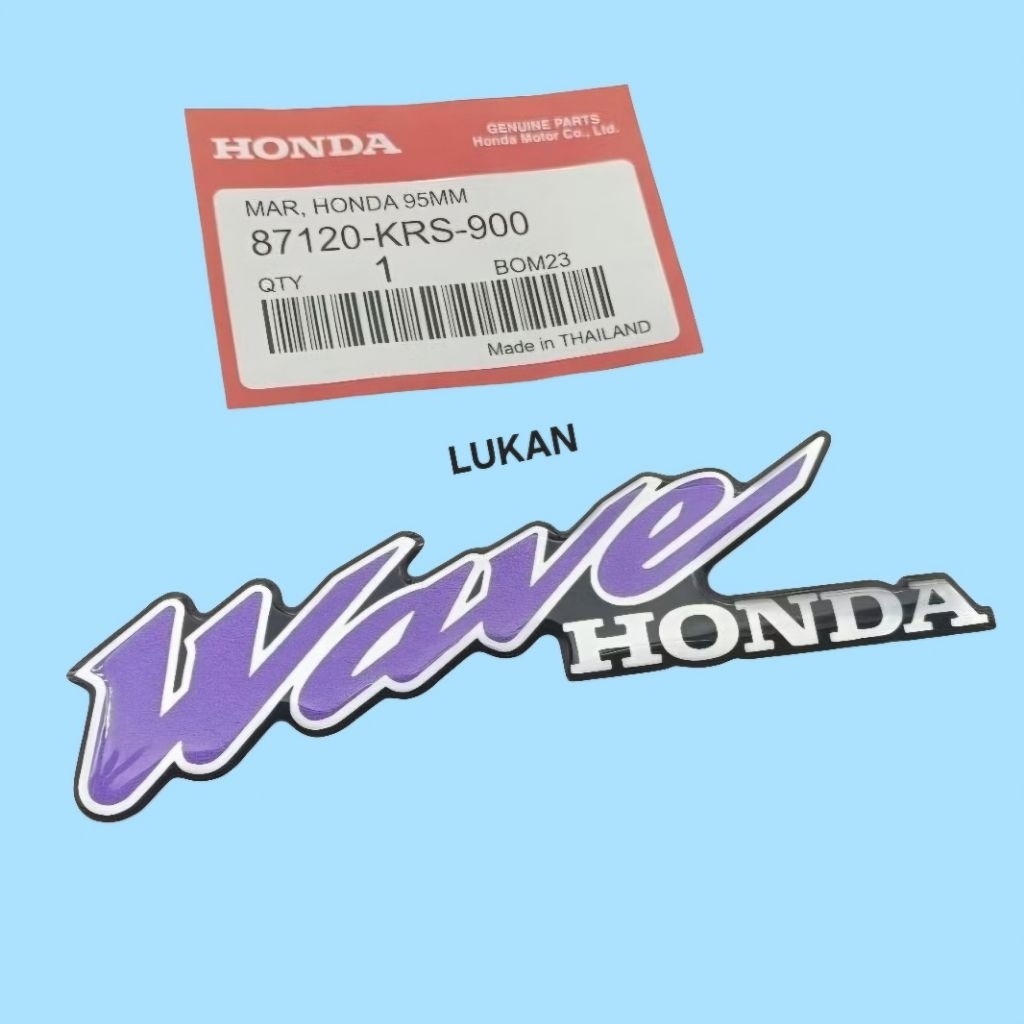 Tem logo nổi tím nhựa mặt nạ trước xe WAVE Thái zin 95mm - Ảnh 4