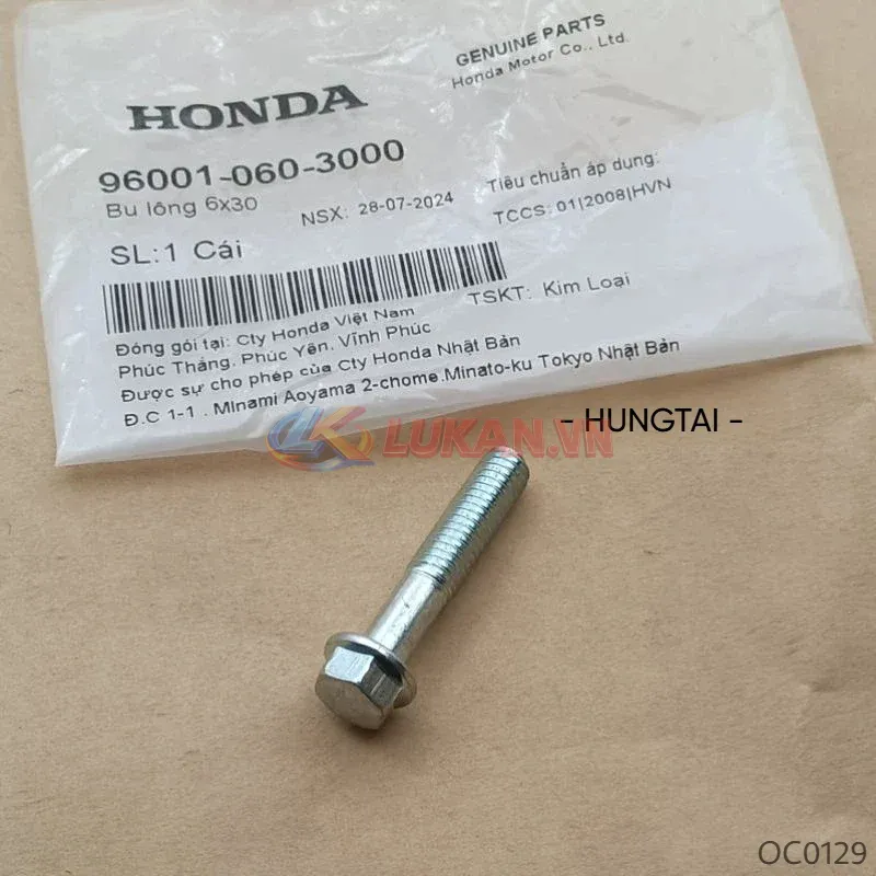 Ốc thùng đồ, hộp cốp bình ắc quy WAVE, FUTURE 125... zin bu lông 6x30 96001-060-3000 - Ảnh 4