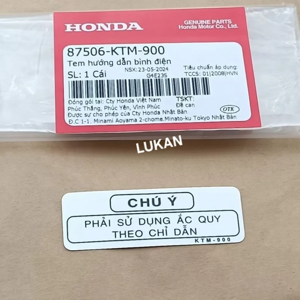 Tem chú ý hộp cốp đồ, bình ắc quy FUTURE 2, NEO, X, MẬP, LED 125... thông số zin 87506-KTM-900 - Ảnh 2