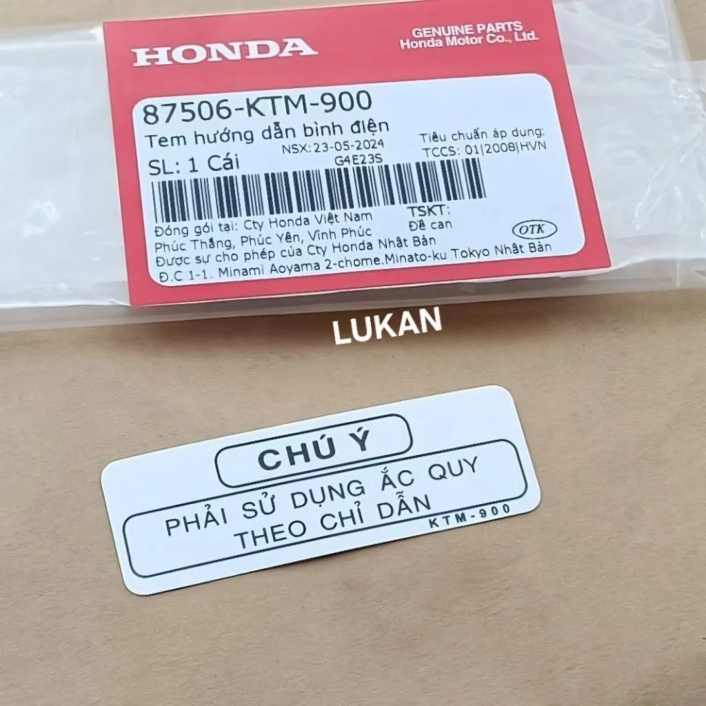 Tem chú ý hộp cốp đồ, bình ắc quy FUTURE 2, NEO, X, MẬP, LED 125... thông số zin 87506-KTM-900 - Ảnh 3