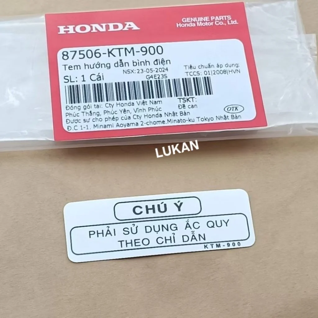 Tem chú ý hộp cốp đồ, bình ắc quy FUTURE 2, NEO, X, MẬP, LED 125... thông số zin 87506-KTM-900 - Ảnh 4