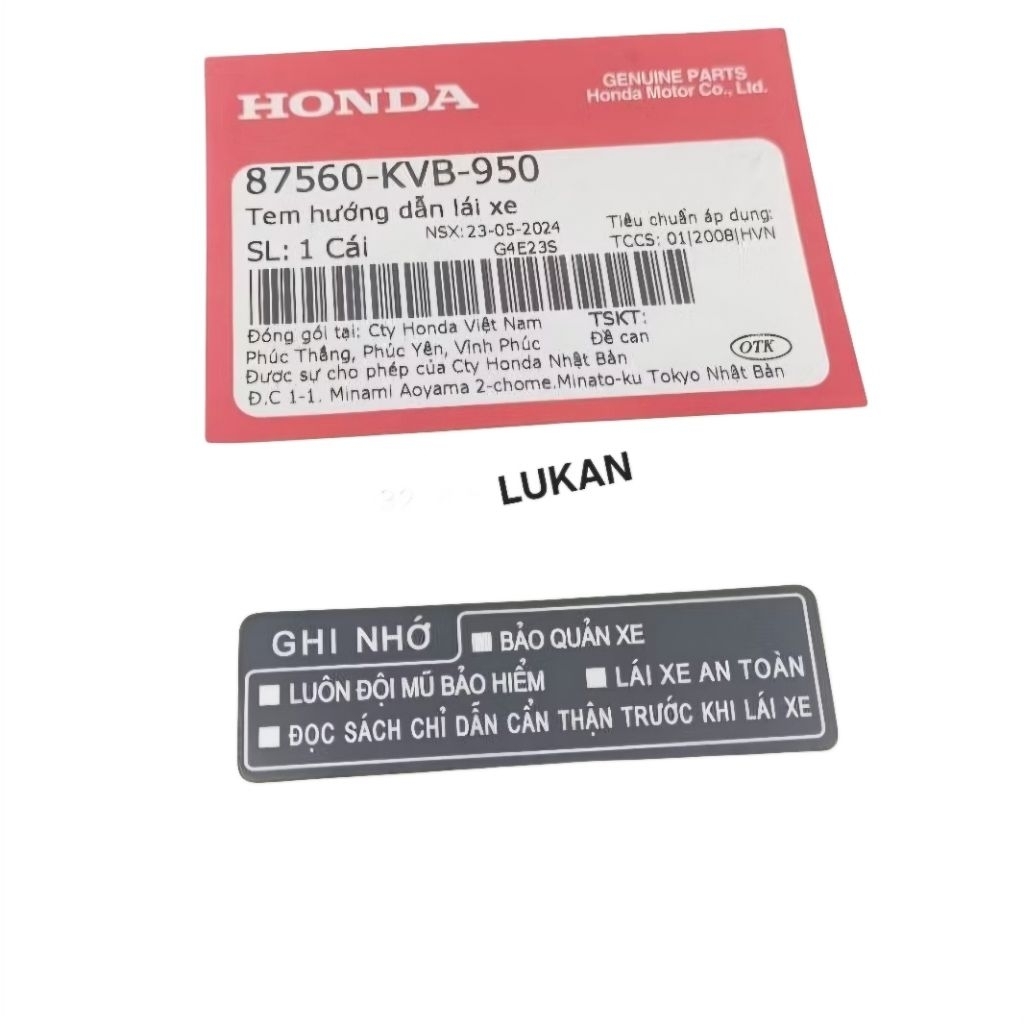 Tem thông số nhựa yếm khóa giữa xe WINNER 150 zin Honda 87560-KVB-950