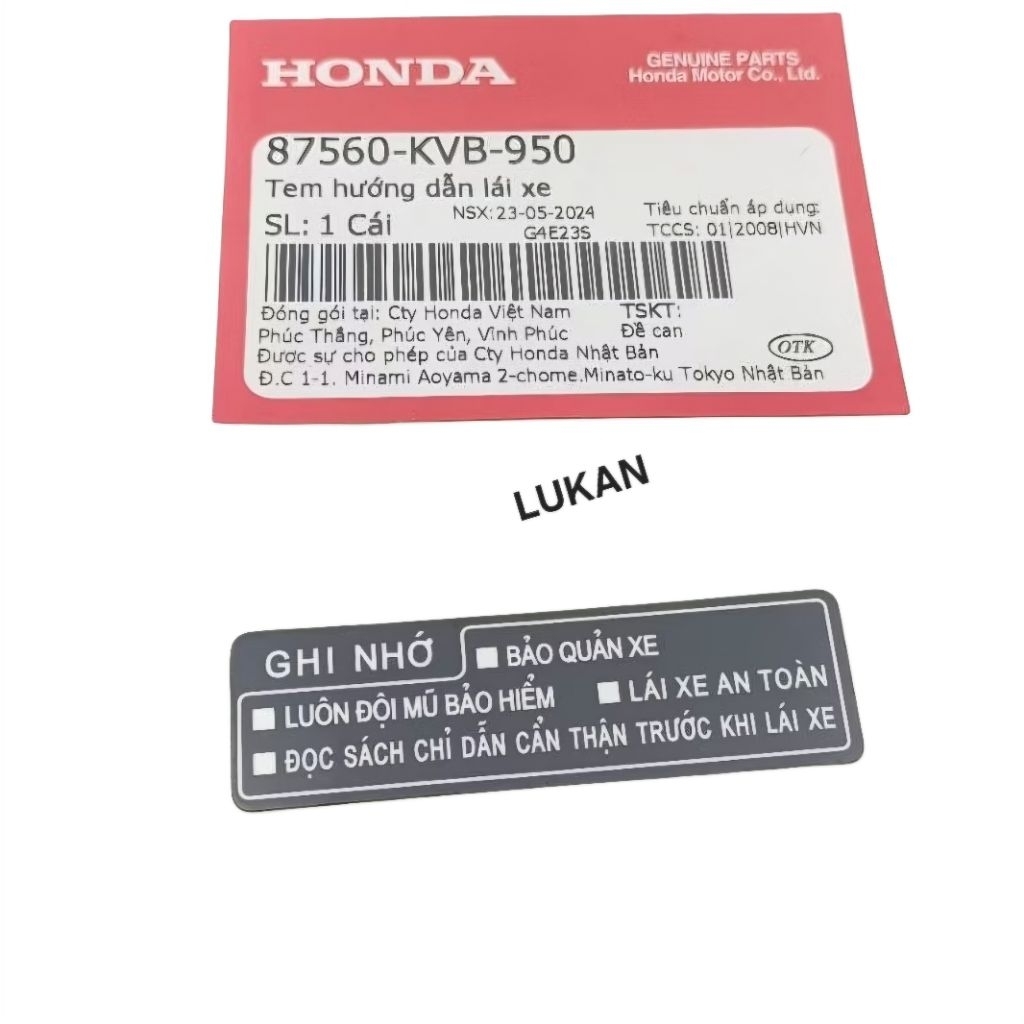 Tem thông số nhựa yếm khóa giữa xe WINNER 150 zin Honda 87560-KVB-950 - Ảnh 2