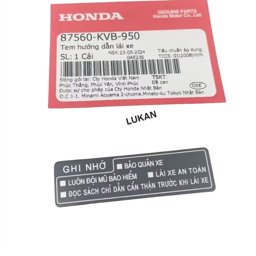 Tem thông số nhựa yếm khóa giữa xe WINNER 150 zin Honda 87560-KVB-950 - Ảnh 3