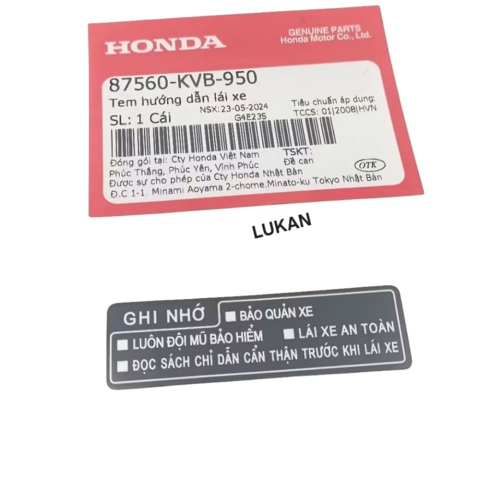 Tem thông số nhựa yếm khóa giữa xe WINNER 150 zin Honda 87560-KVB-950 - Ảnh 4