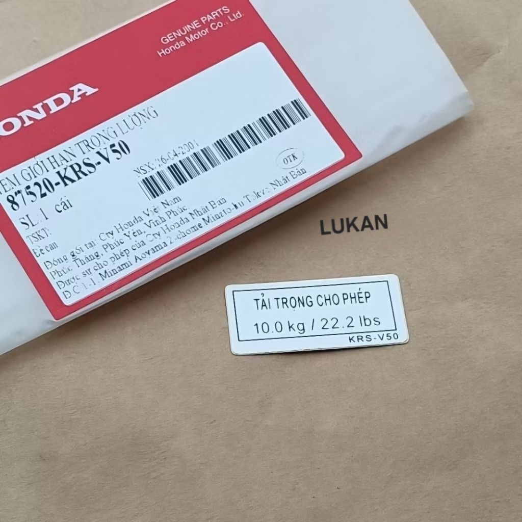 Tem thông số tải trọng WAVE ALPHA, ZX đời đầu zin Honda 87520-KRS-V50 - Ảnh 2