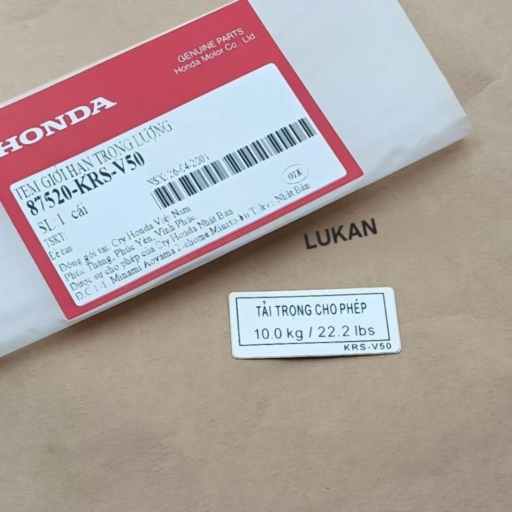 Tem thông số tải trọng WAVE ALPHA, ZX đời đầu zin Honda 87520-KRS-V50 - Ảnh 3