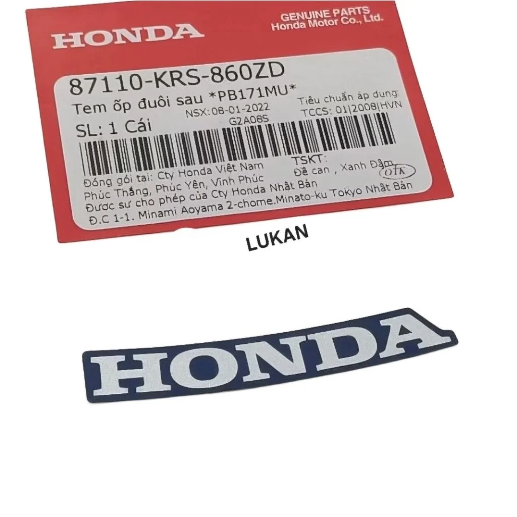 Tem chữ Honda ốp nhựa đuôi rùa WAVE ALPHA Xanh zin 87110-KRS-860ZD - Ảnh 2